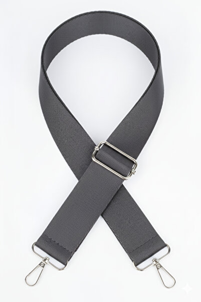 Defnella Anthracite Polyester Column Adjustable Bag Handle - (125 cm) with Silver Metal Accessories (4cm)