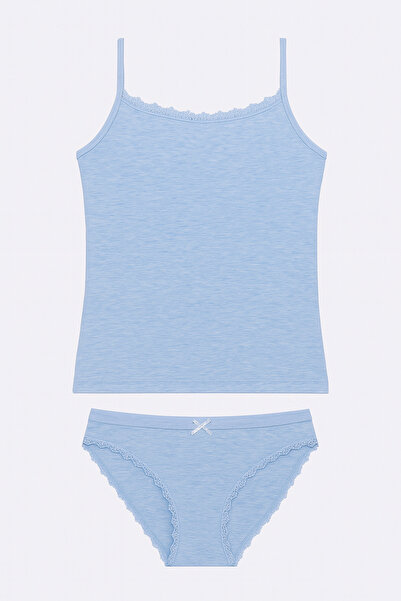 Alissa Women's Pink&Blue&Light Gray&Dark Gray Melange Lycra Cotton 4-Piece Thread Strap Athlete Slip Panty Set