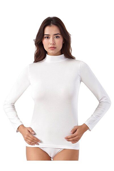 Alissa قميص داخلي نسائي من القطن والليكرا بأكمام طويلة وياقة دائرية من القطن الممشط مكون من قطعتين W6K2K2T6KA