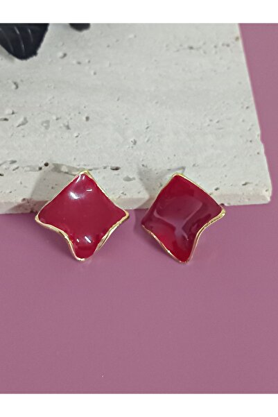 mos&more Burgundy Enamel Wavy Stylish Earrings