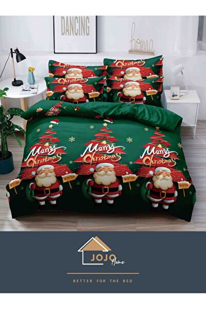 JOJO HOME Bedding set, with elastic, Christmas Edition, Jojo Home, 6 pieces, 180x200cm, Green, Santa