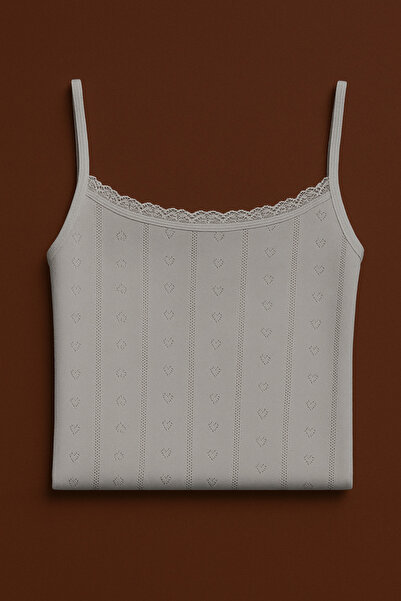 White Velvet Women's 100% Cotton Jacquard Soft Fabric Gray Thread Strap 3-Piece Undershirt Qi̇3K13Lk4E.3L