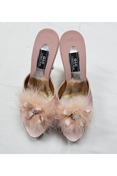 Alissa Women's Powder Stone Feather Heeled Welin Dowry Platform House Slippers Q1W4K5Ck