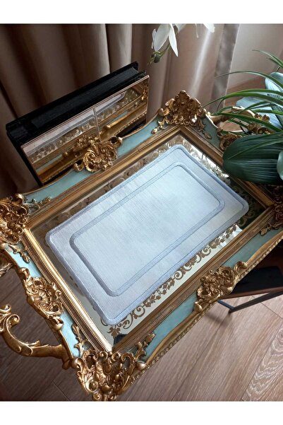 sevim çeyiz tasarım 15x25 cm Çift sıra islemeli keten tepsi örtüsü- Gümüş