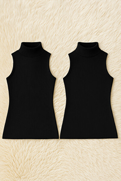 White Velvet Women's Cotton Lycra Ribbed Zero-Sleeve Turtleneck Combed Cotton 2-Piece Undershirt Q6K4K6T5Ka