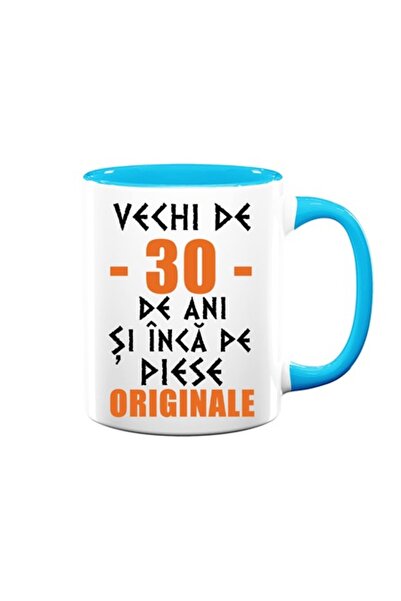 OEM Cană personalizată cu mesajul „30 de ani și încă cu piese originale”, Betaprint, albă cu textură albastră