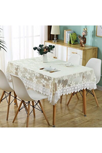 OBRO Față de masă elegantă, dantelă brodată, imprimeu floral, dreptunghiulară...