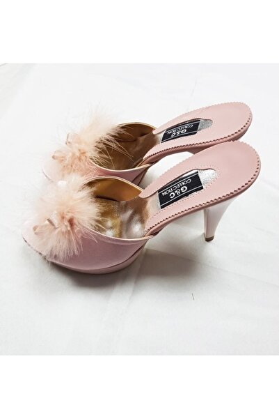 Alissa Women's Powder Stone Feather Heeled Welin Dowry Platform House Slippers Q1W4K5Ck