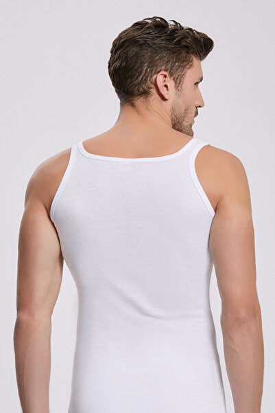 Alissa Men's 100% Cotton White 2-Pack Double Ribbed Camisole Undershirt W2İ2K3L0Kk