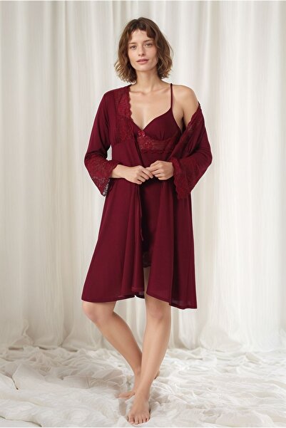 White Velvet Set de zestre de mireasă din bumbac pieptănat, culoare burgundy,...