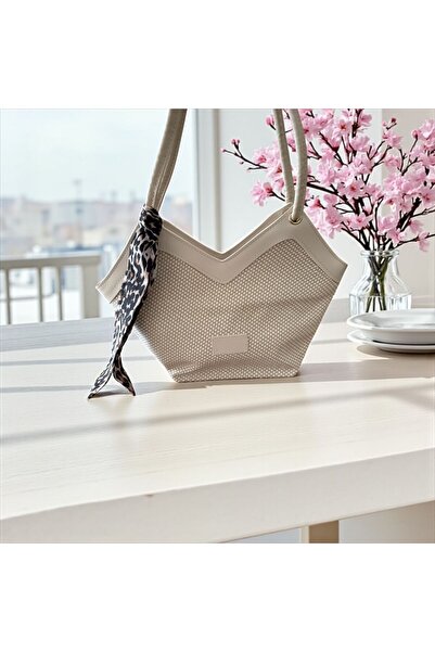 Gözde Mağazacılık Mini Patterned Women's Straw Shoulder Bag with Scarf