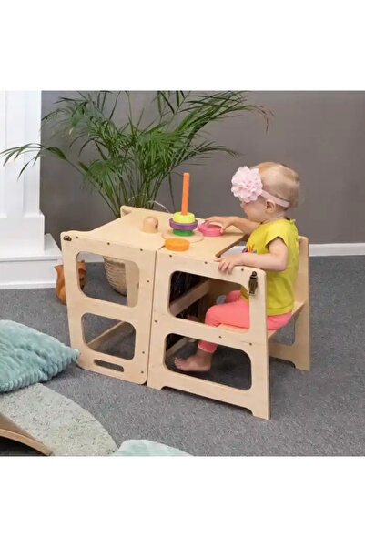 Ælements Scaun înalt 3 în 1 cu tablă de scris, ușor convertibil în masă și scaun, turn de învățare, fabricat din