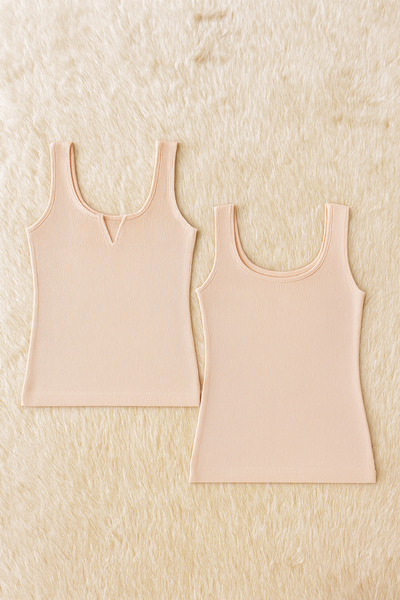 Alissa قميص داخلي نسائي من القطن والليكرا بحمالات عريضة من القطن الممشط، طقم من قطعتين