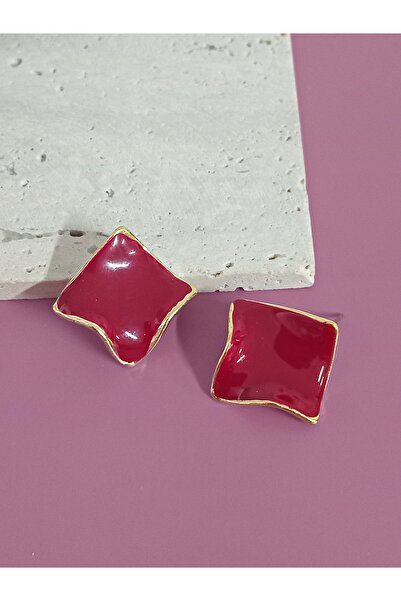 mos&more Burgundy Enamel Wavy Stylish Earrings