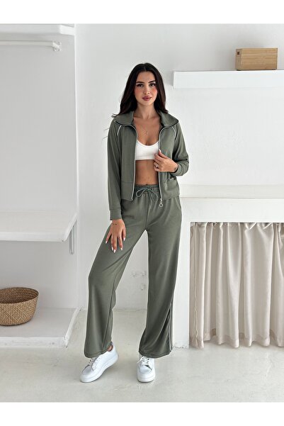 sportiness Σετ φόρμας με φαρδύ πόδι με λεπτομέρεια από πέτρα