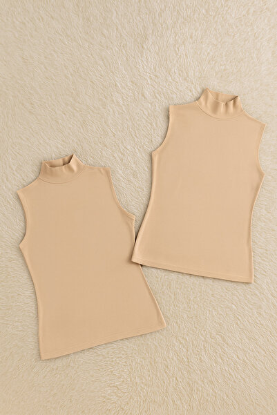 Alissa Women's Cotton Lycra Zero Sleeve Turtleneck Combed Cotton 2-Piece Undershirt W6K2K3T6Ka