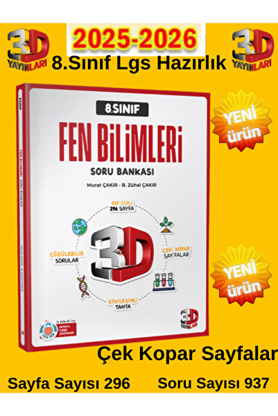 Ens Yayıncılık Güncel 3D Çözüm 2025-2026 8.Sınıf Lgs Fen Soru Bankası Yeni Ürün+Android Kalem