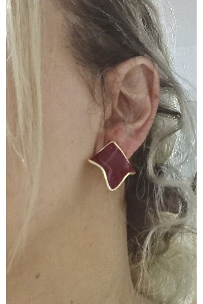 mos&more Burgundy Enamel Wavy Stylish Earrings