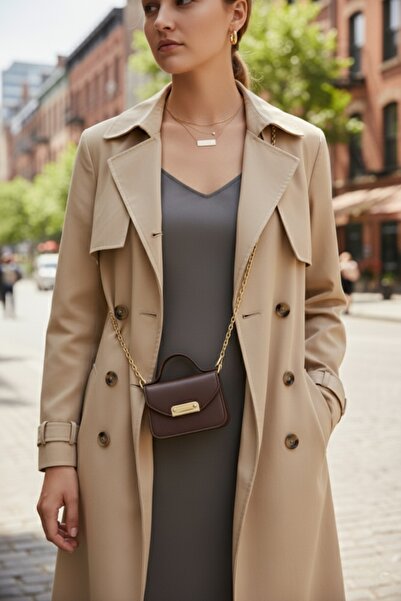 Defnella حقيبة كروس صغيرة بحزام سلسلة من نوب، لون بني غامق، حامل بطاقات، حقيبة يد 10×7 سم