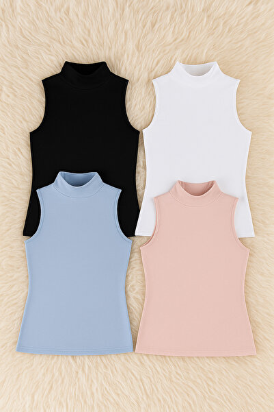 Alissa Women's Modal Cotton Lycra Sleeveless Half Turtleneck 4-Pack Tank Top T-Shirt W6K6K1T4Ka