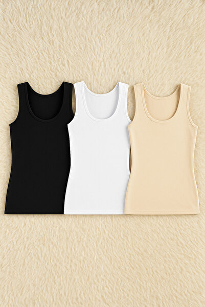 Alissa Γυναικείο μονόχρωμο βαμβακερό ελαστικό ύφασμα έξτρα με ρέλι χοντρό λουράκι 3-στρώματος W6K6K0T3KA