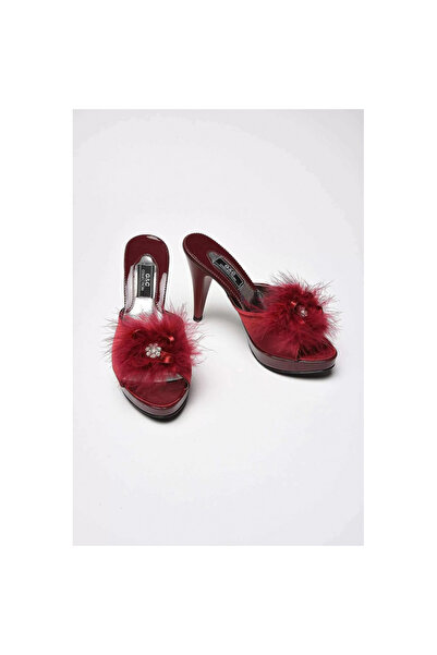 Alissa Women's Burgundy Stone Feather Heeled Welin Dowry Platform House Slippers Q1W4K5Ck