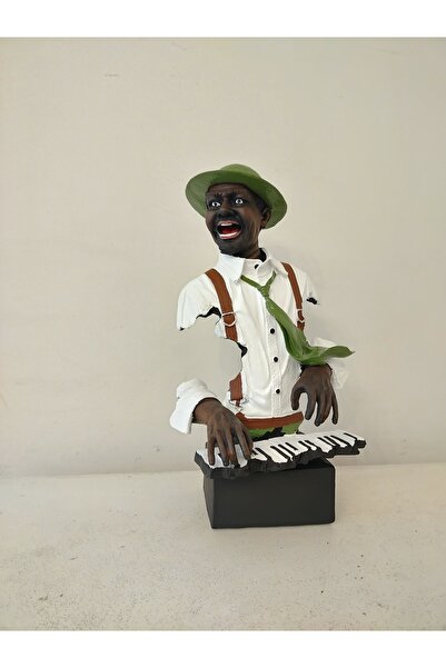 Arose Afrikalı Müzisyen Piyansit Org Çalgıcı Biblo Heykel (Yükseklik 40cm Gen...