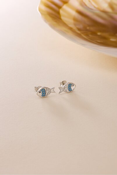 Nereze 925 Ayar Gümüş Rodyum Kaplama Beyaz Mineli Balık Küpe