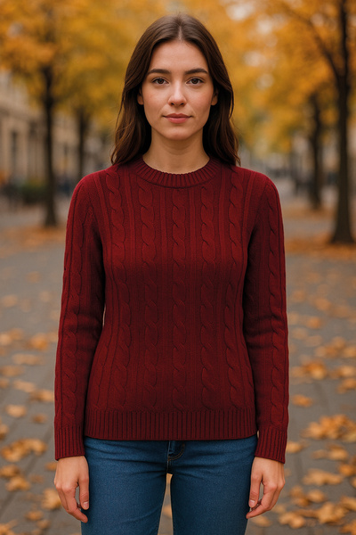 LAREON Γυναικείο πλεκτό πουλόβερ με χειμερινό μοτίβο με λαιμόκοψη MMF2005