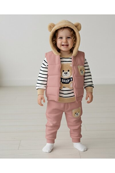 Ege Bebek Baby Girl 3-Piece Winter Set with 3 Layers, Welsoft Ear Detail, 6-9...