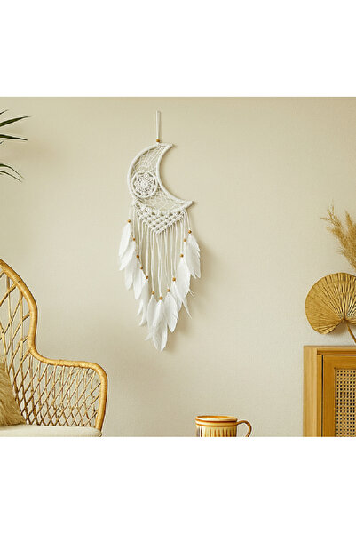 Livava Boncuklu Makrome Örgü Ay Düş Kapanı Beyaz