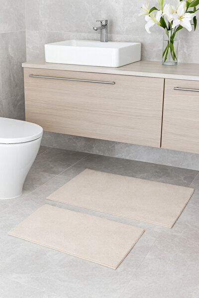 Colore Home Covoraș de baie anti-alunecare, lavabil, din pluș, pachet de 2, bej