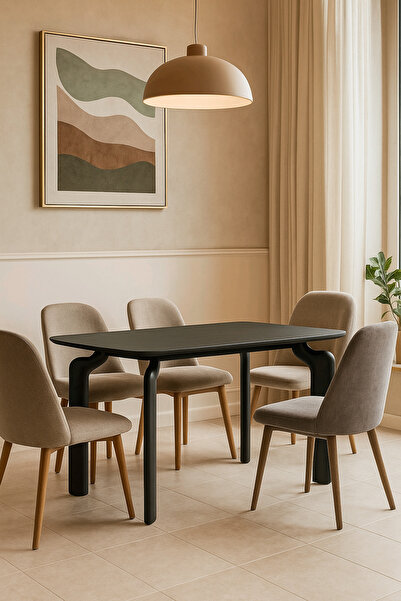 MARIA HOMES Modern Dining Table – 150×90×75 cm | Sleek Wooden Top Table with Designer Curved Legs