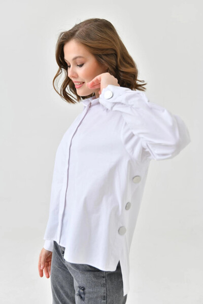 Lujiz Kadın Gömlek Önü Kısa Arkası Uzun Yanları Düğmeli Gömlek Kemik - 32008