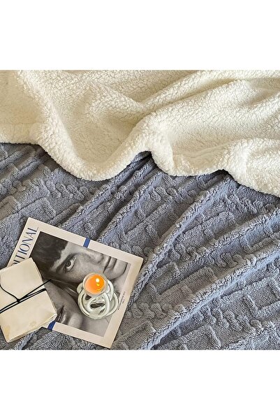 EMATTERIO Thick Blanket Cocolino EMATTERIO®, For Double Bed, Knitted Style, with Plush, 200 x 230 cm, Light G