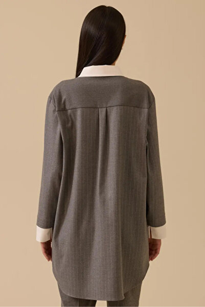 SEÇİL Kadın Aksesuar Detaylı Çizgili Tunik - Gri