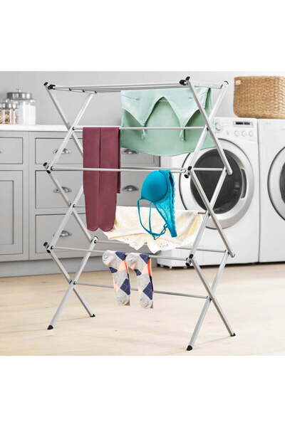 HYX رف تجفيف كبير قابل للطي - فضي