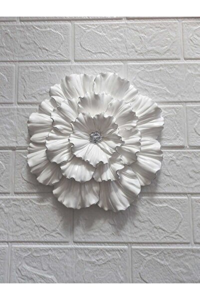 ZE DEKORASYON Gümüş Detaylı Beyaz Dekoratif Duvar ve Masa Çiçeği 25x25cm