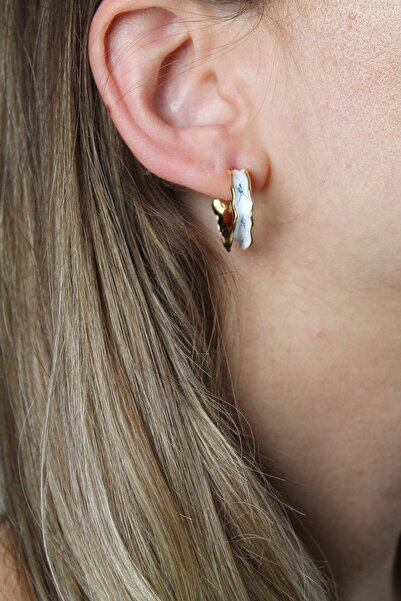 Luvix Design Mermer Desenli Altın Halka Küpe