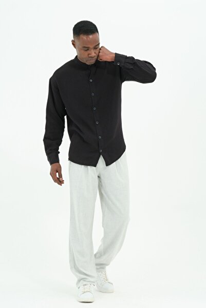 RELAXL 2Xs-10Xl 100% Cotton Judge Collar Black Muslin Shirt