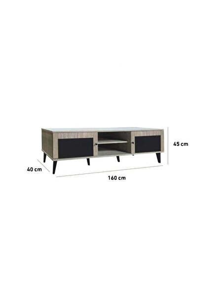 BAITY TV Table Made of Malaysian Wood 160 cm with 2 Drawers and Shelves - Beige and Black