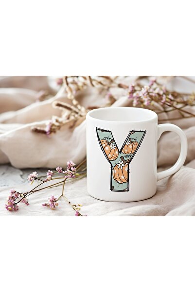 Beramussa Y Letter Honey Pumpkin Patterned Mug - Halloween Themed Cute Cup - ...