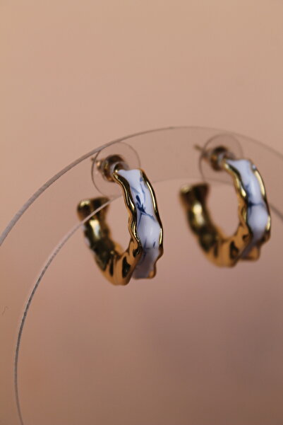 Luvix Design Mermer Desenli Altın Halka Küpe