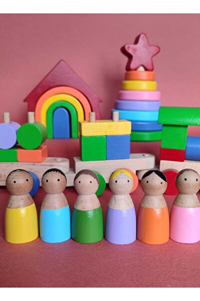 NaturBabyKids 6lı Peg Bebek Ahşap Oyuncak