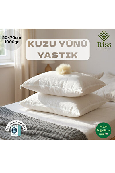 riss tekstil Riss 2 Adet %100 Doğal Kuzu Yünü Yastık- 50x70cm