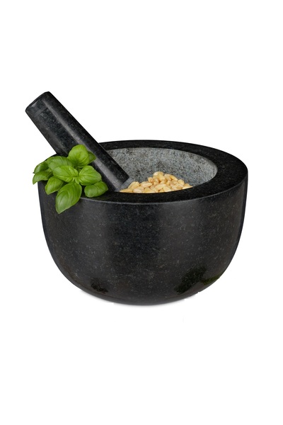 Relaxdays mojar cu pistil, granit, negru, 12 x 20 cm