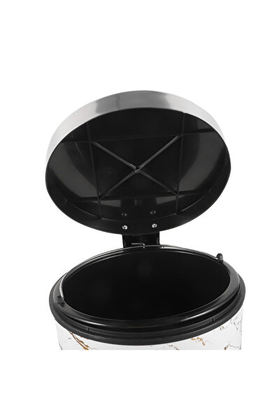 LYOBEST Round waste bin with foot pedal, 15L, Marble design White-gold, for bathroom, kitchen, office