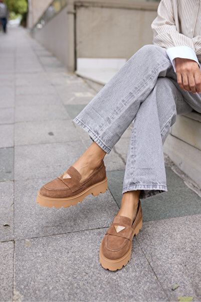 ANGELİNA JONES MİRELA KADİN TABA TUTUN GERCEK SUET LOAFER AYAKKABİ