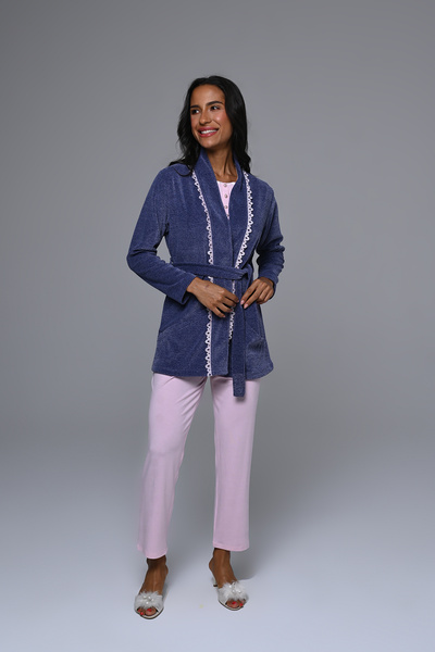 Lohusa Homewear Γυναικεία μπλε δαντελένια χειμερινή σχεδίαση Σετ πιτζάμες εγκ...