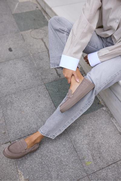 ANGELİNA JONES Craft Women's Mink Real Suede Loafer Shoes